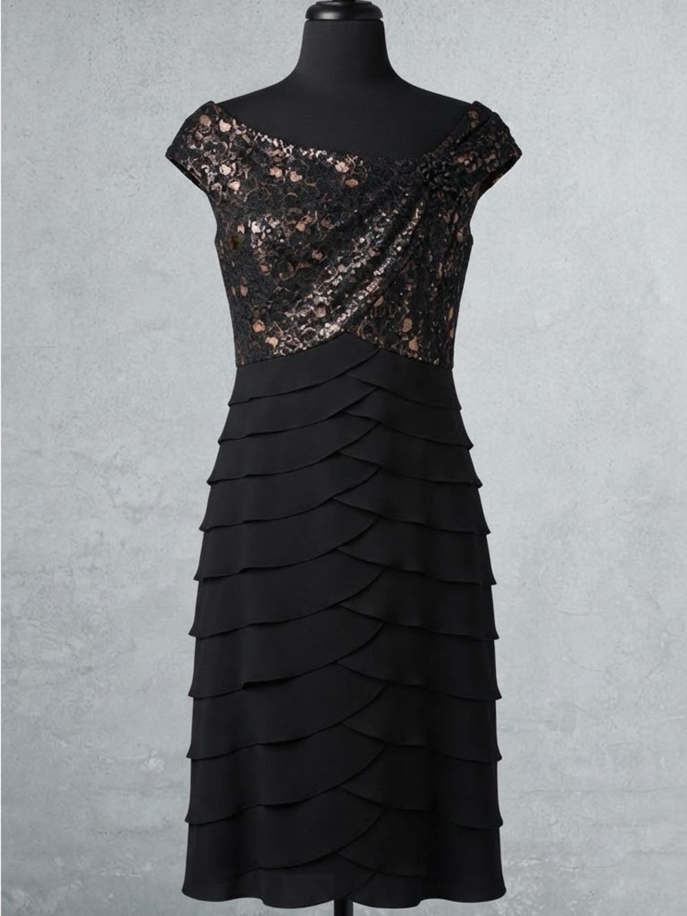 Jessica Howard Black Dress with Metallic Lace Bodice